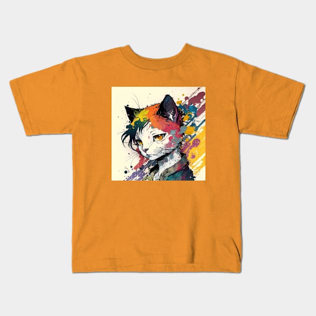 Anime Cat Character Kids T-Shirt by Star Scrunch